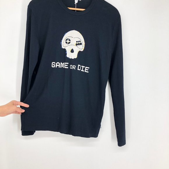 BNWT James Perse Men's Black/Navy Long Sleeve Crew Neck Graphic T-shirt 1 (=S) - Picture 4 of 9